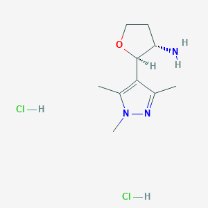 molecular formula C10H19Cl2N3O B2409494 (2R,3S)-2-(1,3,5-trimethyl-1H-pyrazol-4-yl)oxolan-3-amine dihydrochloride CAS No. 1808654-34-3
