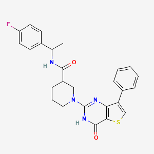 molecular formula C26H25FN4O2S B2409499 N-[1-(4-fluorophenyl)ethyl]-1-(4-oxo-7-phenyl-3,4-dihydrothieno[3,2-d]pyrimidin-2-yl)piperidine-3-carboxamide CAS No. 1242909-91-6