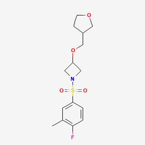 molecular formula C15H20FNO4S B2409543 1-((4-Fluoro-3-methylphenyl)sulfonyl)-3-((tetrahydrofuran-3-yl)methoxy)azetidine CAS No. 2320420-90-2