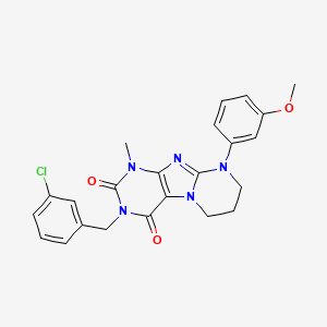 molecular formula C23H22ClN5O3 B2409546 3-[(3-chlorophenyl)methyl]-9-(3-methoxyphenyl)-1-methyl-7,8-dihydro-6H-purino[7,8-a]pyrimidine-2,4-dione CAS No. 848058-81-1