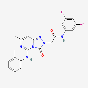 molecular formula C21H18F2N6O2 B2409645 N-(3,5-difluorophenyl)-2-{7-methyl-5-[(2-methylphenyl)amino]-3-oxo-2H,3H-[1,2,4]triazolo[4,3-c]pyrimidin-2-yl}acetamide CAS No. 1251608-50-0