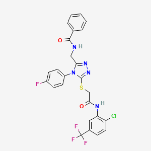 molecular formula C25H18ClF4N5O2S B2409701 N-({5-[({[2-chloro-5-(trifluoromethyl)phenyl]carbamoyl}methyl)sulfanyl]-4-(4-fluorophenyl)-4H-1,2,4-triazol-3-yl}methyl)benzamide CAS No. 393839-58-2