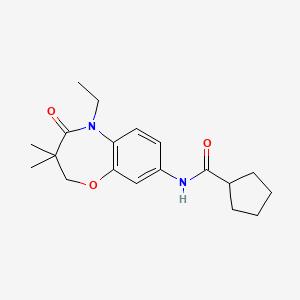 molecular formula C19H26N2O3 B2409788 N-(5-ethyl-3,3-dimethyl-4-oxo-2,3,4,5-tetrahydrobenzo[b][1,4]oxazepin-8-yl)cyclopentanecarboxamide CAS No. 921793-40-0