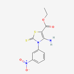 molecular formula C12H11N3O4S2 B2409835 Ethyl 4-amino-3-(3-nitrophenyl)-2-sulfanylidene-1,3-thiazole-5-carboxylate CAS No. 688337-70-4