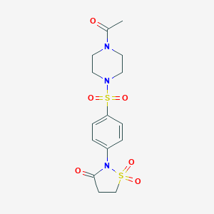 molecular formula C15H19N3O6S2 B240999 2-{4-[(4-Acetyl-1-piperazinyl)sulfonyl]phenyl}-3-isothiazolidinone 1,1-dioxide 