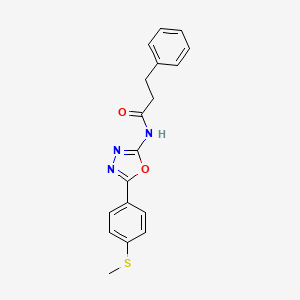 molecular formula C18H17N3O2S B2410020 N-{5-[4-(methylsulfanyl)phenyl]-1,3,4-oxadiazol-2-yl}-3-phenylpropanamide CAS No. 886919-14-8