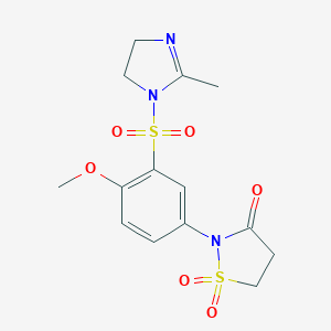 molecular formula C14H17N3O6S2 B241003 2-[4-Methoxy-3-[(2-methyl-4,5-dihydroimidazol-1-yl)sulfonyl]phenyl]-1,1-dioxo-1,2-thiazolidin-3-one 