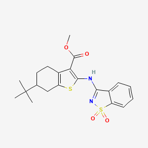 molecular formula C21H24N2O4S2 B2410044 Methyl 6-tert-butyl-2-[(1,1-dioxido-1,2-benzothiazol-3-yl)amino]-4,5,6,7-tetrahydro-1-benzothiophene-3-carboxylate CAS No. 565192-75-8