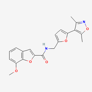 molecular formula C20H18N2O5 B2410074 N-{[5-(3,5-dimethyl-1,2-oxazol-4-yl)furan-2-yl]methyl}-7-methoxy-1-benzofuran-2-carboxamide CAS No. 2415523-81-6