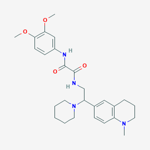 molecular formula C27H36N4O4 B2410089 N'-(3,4-dimethoxyphenyl)-N-[2-(1-methyl-1,2,3,4-tetrahydroquinolin-6-yl)-2-(piperidin-1-yl)ethyl]ethanediamide CAS No. 922096-53-5