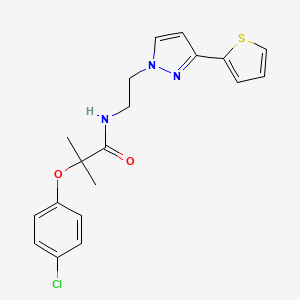 molecular formula C19H20ClN3O2S B2410113 2-(4-chlorophenoxy)-2-methyl-N-(2-(3-(thiophen-2-yl)-1H-pyrazol-1-yl)ethyl)propanamide CAS No. 1448057-00-8