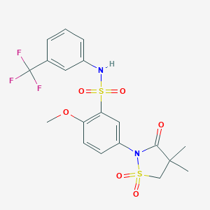 molecular formula C19H19F3N2O6S2 B241012 5-(4,4-dimethyl-1,1-dioxido-3-oxo-2-isothiazolidinyl)-2-methoxy-N-[3-(trifluoromethyl)phenyl]benzenesulfonamide 