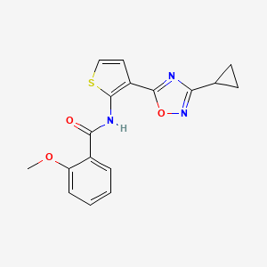 molecular formula C17H15N3O3S B2410121 N-[3-(3-cyclopropyl-1,2,4-oxadiazol-5-yl)thiophen-2-yl]-2-methoxybenzamide CAS No. 1798637-34-9