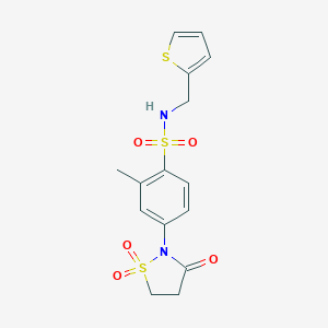 molecular formula C15H16N2O5S3 B241014 4-(1,1-dioxido-3-oxo-2-isothiazolidinyl)-2-methyl-N-(2-thienylmethyl)benzenesulfonamide 