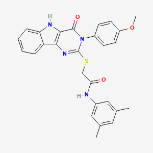 molecular formula C27H24N4O3S B2410155 N-(3,5-dimethylphenyl)-2-{[3-(4-methoxyphenyl)-4-oxo-3H,4H,5H-pyrimido[5,4-b]indol-2-yl]sulfanyl}acetamide CAS No. 536707-44-5