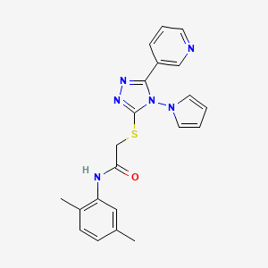 molecular formula C21H20N6OS B2410160 N-(2,5-dimethylphenyl)-2-{[5-(pyridin-3-yl)-4-(1H-pyrrol-1-yl)-4H-1,2,4-triazol-3-yl]sulfanyl}acetamide CAS No. 886936-08-9