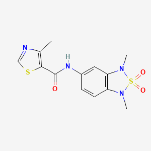 molecular formula C13H14N4O3S2 B2410187 N-(1,3-dimethyl-2,2-dioxido-1,3-dihydrobenzo[c][1,2,5]thiadiazol-5-yl)-4-methylthiazole-5-carboxamide CAS No. 2034540-77-5