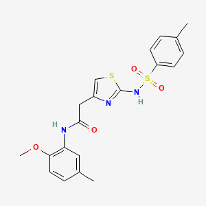 molecular formula C20H21N3O4S2 B2410201 N-(2-methoxy-5-methylphenyl)-2-(2-(4-methylphenylsulfonamido)thiazol-4-yl)acetamide CAS No. 922072-53-5