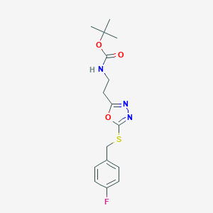molecular formula C16H20FN3O3S B241023 TERT-BUTYL N-[2-(5-{[(4-FLUOROPHENYL)METHYL]SULFANYL}-1,3,4-OXADIAZOL-2-YL)ETHYL]CARBAMATE 