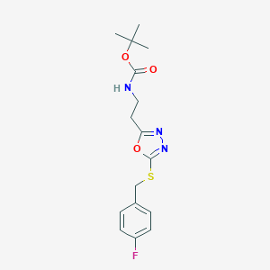 molecular formula C16H20FN3O3S B241023 Tert-butyl (2-{5-[(4-fluorobenzyl)thio]-1,3,4-oxadiazol-2-yl}ethyl)carbamate 