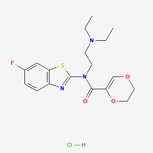 molecular formula C18H23ClFN3O3S B2410249 N-(2-(diethylamino)ethyl)-N-(6-fluorobenzo[d]thiazol-2-yl)-5,6-dihydro-1,4-dioxine-2-carboxamide hydrochloride CAS No. 1215754-54-3