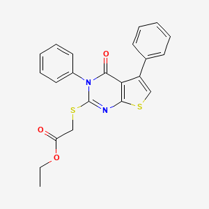 molecular formula C22H18N2O3S2 B2410252 Ethyl 2-(4-oxo-3,5-diphenylthieno[2,3-d]pyrimidin-2-yl)sulfanylacetate CAS No. 312946-35-3