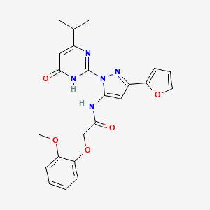 molecular formula C23H23N5O5 B2410254 N-(3-(furan-2-yl)-1-(4-isopropyl-6-oxo-1,6-dihydropyrimidin-2-yl)-1H-pyrazol-5-yl)-2-(2-methoxyphenoxy)acetamide CAS No. 1207038-75-2