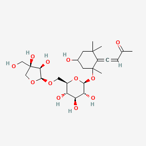 molecular formula C24H38O12 B2410258 NCGC00386033-01_C24H38O12_3-Buten-2-one, 4-[4-hydroxy-2,2,6-trimethyl-6-[[6-O-[(2S,3R,4R)-tetrahydro-3,4-dihydroxy-4-(hydroxymethyl)-2-furanyl]-beta-D-glucopyranosyl]oxy]cyclohexylidene]- CAS No. 108567-70-0