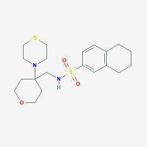 molecular formula C20H30N2O3S2 B2410282 N-[(4-Thiomorpholin-4-yloxan-4-yl)methyl]-5,6,7,8-tetrahydronaphthalene-2-sulfonamide CAS No. 2415520-69-1