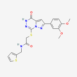 2-((8-(3,4-dimethoxyphenyl)-(oxo)dihydropyrazolo[1,5-d][1,2,4]triazin-2-yl)thio)-N-(thiophen-2-ylmethyl)acetamide