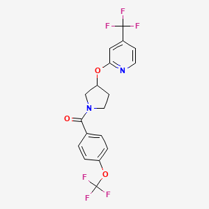 molecular formula C18H14F6N2O3 B2410290 (4-(Trifluoromethoxy)phenyl)(3-((4-(trifluoromethyl)pyridin-2-yl)oxy)pyrrolidin-1-yl)methanone CAS No. 2034527-07-4