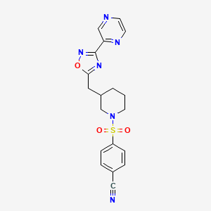 4-((3-((3-(Pyrazin-2-yl)-1,2,4-oxadiazol-5-yl)methyl)piperidin-1-yl)sulfonyl)benzonitrile
