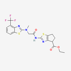 molecular formula C20H19F3N4O3S2 B2410338 ethyl 2-(2-(methyl(4-(trifluoromethyl)benzo[d]thiazol-2-yl)amino)acetamido)-5,6-dihydro-4H-cyclopenta[d]thiazole-4-carboxylate CAS No. 1396802-12-2