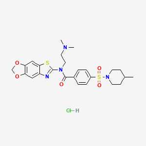 molecular formula C25H31ClN4O5S2 B2410365 N-[2-(dimethylamino)ethyl]-N-([1,3]dioxolo[4,5-f][1,3]benzothiazol-6-yl)-4-(4-methylpiperidin-1-yl)sulfonylbenzamide;hydrochloride CAS No. 1321800-38-7