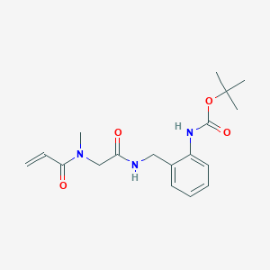 molecular formula C18H25N3O4 B2410393 Tert-butyl N-[2-[[[2-[methyl(prop-2-enoyl)amino]acetyl]amino]methyl]phenyl]carbamate CAS No. 2361750-63-0