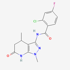 molecular formula C15H14ClFN4O2 B2410405 2-chloro-N-(1,4-dimethyl-6-oxo-4,5,6,7-tetrahydro-1H-pyrazolo[3,4-b]pyridin-3-yl)-4-fluorobenzamide CAS No. 1171153-78-8
