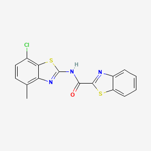 molecular formula C16H10ClN3OS2 B2410460 N-(7-chloro-4-methyl-1,3-benzothiazol-2-yl)-1,3-benzothiazole-2-carboxamide CAS No. 896675-87-9