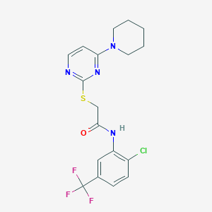 molecular formula C18H18ClF3N4OS B2410462 N-[2-chloro-5-(trifluoromethyl)phenyl]-2-{[4-(piperidin-1-yl)pyrimidin-2-yl]sulfanyl}acetamide CAS No. 1251590-40-5