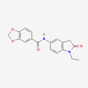 molecular formula C18H16N2O4 B2410497 N-(1-ethyl-2-oxoindolin-5-yl)benzo[d][1,3]dioxole-5-carboxamide CAS No. 921773-79-7