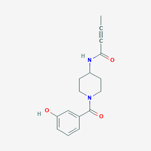 molecular formula C16H18N2O3 B2410537 N-[1-(3-Hydroxybenzoyl)piperidin-4-yl]but-2-ynamide CAS No. 2411257-44-6