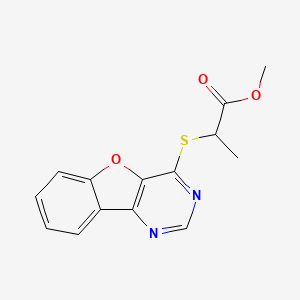 molecular formula C14H12N2O3S B2410549 Methyl 2-(benzofuro[3,2-d]pyrimidin-4-ylthio)propanoate CAS No. 851130-56-8