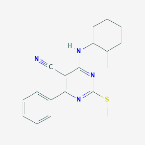 molecular formula C19H22N4S B241056 4-[(2-Methylcyclohexyl)amino]-2-(methylsulfanyl)-6-phenyl-5-pyrimidinecarbonitrile 