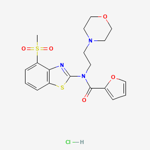 molecular formula C19H22ClN3O5S2 B2410568 N-(4-(methylsulfonyl)benzo[d]thiazol-2-yl)-N-(2-morpholinoethyl)furan-2-carboxamide hydrochloride CAS No. 1215343-98-8