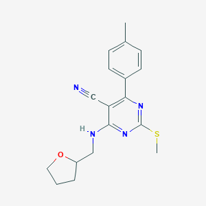 molecular formula C18H20N4OS B241057 4-(4-Methylphenyl)-2-(methylsulfanyl)-6-[(tetrahydro-2-furanylmethyl)amino]-5-pyrimidinecarbonitrile 