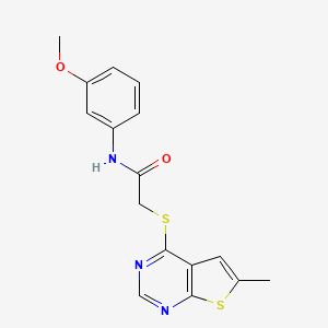 molecular formula C16H15N3O2S2 B2410571 N-(3-METHOXYPHENYL)-2-({6-METHYLTHIENO[2,3-D]PYRIMIDIN-4-YL}SULFANYL)ACETAMIDE CAS No. 878696-76-5