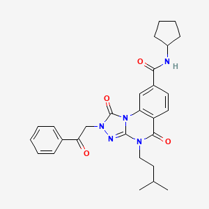 molecular formula C28H31N5O4 B2410652 N-cyclopentyl-4-(3-methylbutyl)-1,5-dioxo-2-(2-oxo-2-phenylethyl)-1,2,4,5-tetrahydro[1,2,4]triazolo[4,3-a]quinazoline-8-carboxamide CAS No. 1223759-04-3