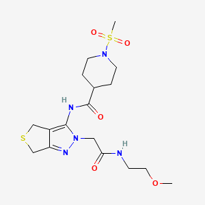 molecular formula C17H27N5O5S2 B2410660 N-(2-(2-((2-methoxyethyl)amino)-2-oxoethyl)-4,6-dihydro-2H-thieno[3,4-c]pyrazol-3-yl)-1-(methylsulfonyl)piperidine-4-carboxamide CAS No. 1105204-48-5