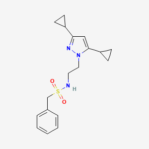 molecular formula C18H23N3O2S B2410685 N-(2-(3,5-dicyclopropyl-1H-pyrazol-1-yl)ethyl)-1-phenylmethanesulfonamide CAS No. 1797260-44-6