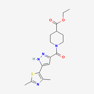 B2410755 ethyl 1-(3-(2,4-dimethylthiazol-5-yl)-1H-pyrazole-5-carbonyl)piperidine-4-carboxylate CAS No. 1239473-22-3