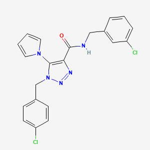 molecular formula C21H17Cl2N5O B2410839 N-[(3-chlorophenyl)methyl]-1-[(4-chlorophenyl)methyl]-5-(1H-pyrrol-1-yl)-1H-1,2,3-triazole-4-carboxamide CAS No. 1251696-59-9